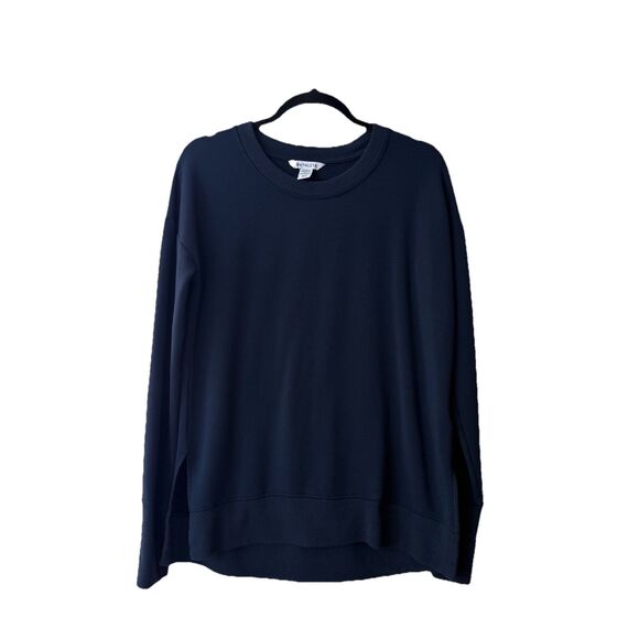 Athleta Womens Coaster Luxe Sweatshirt Navy Blue Size Small High Lowe Thumbholes - Picture 2 of 10